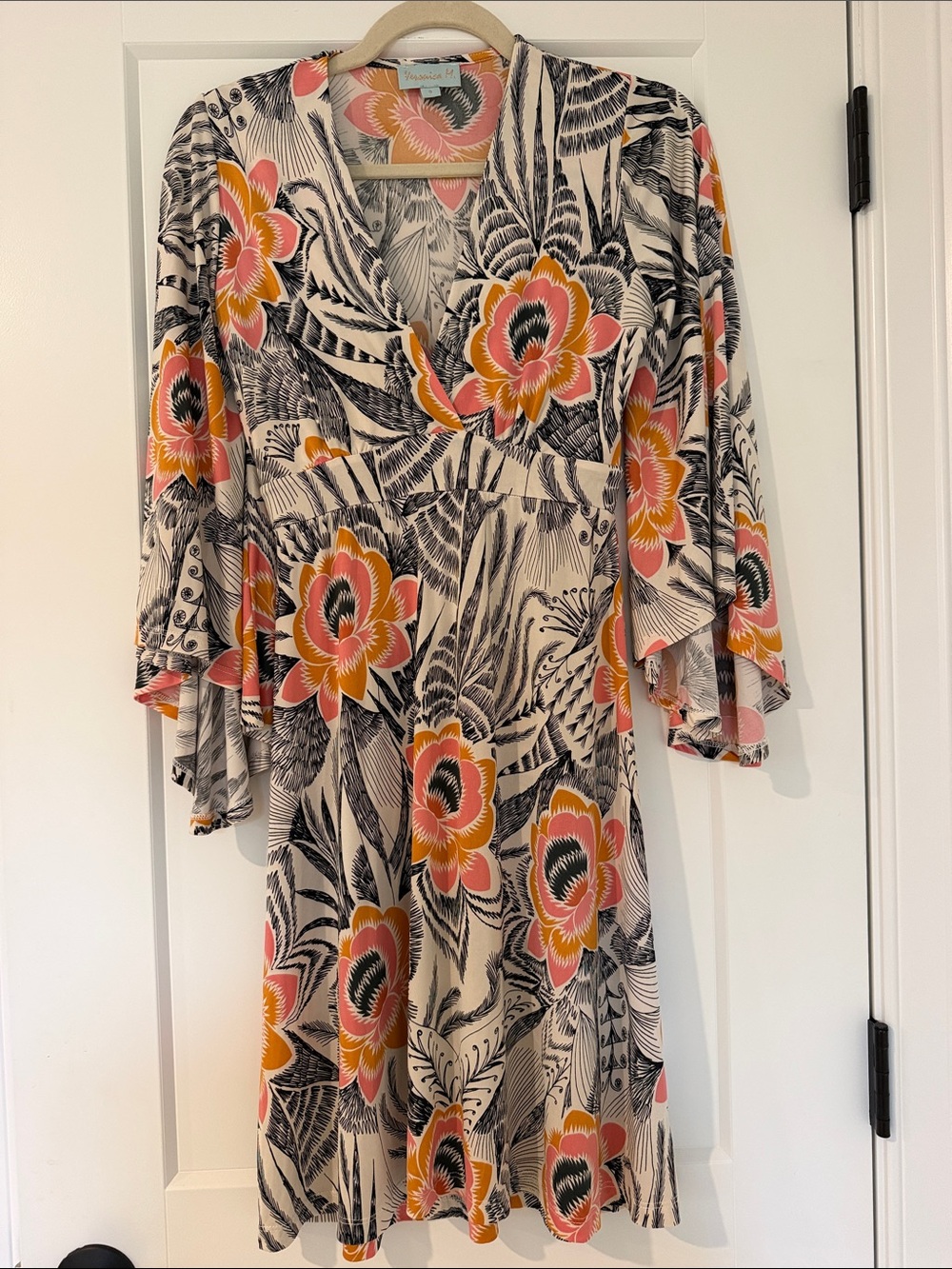 Veronica M Cream Dress with Coral and Mustard Floral Print